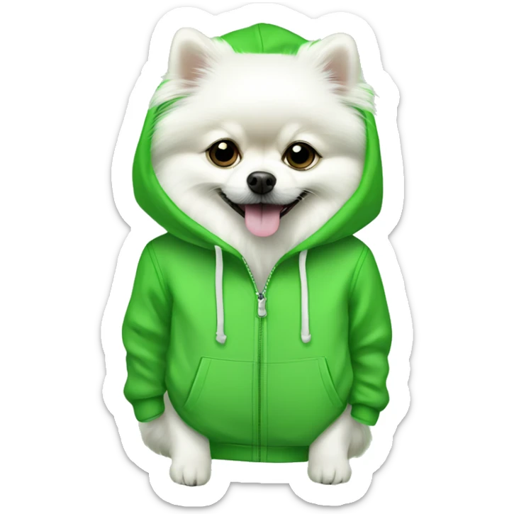 White Pomeranian wearing cucumber print hoodie sticker