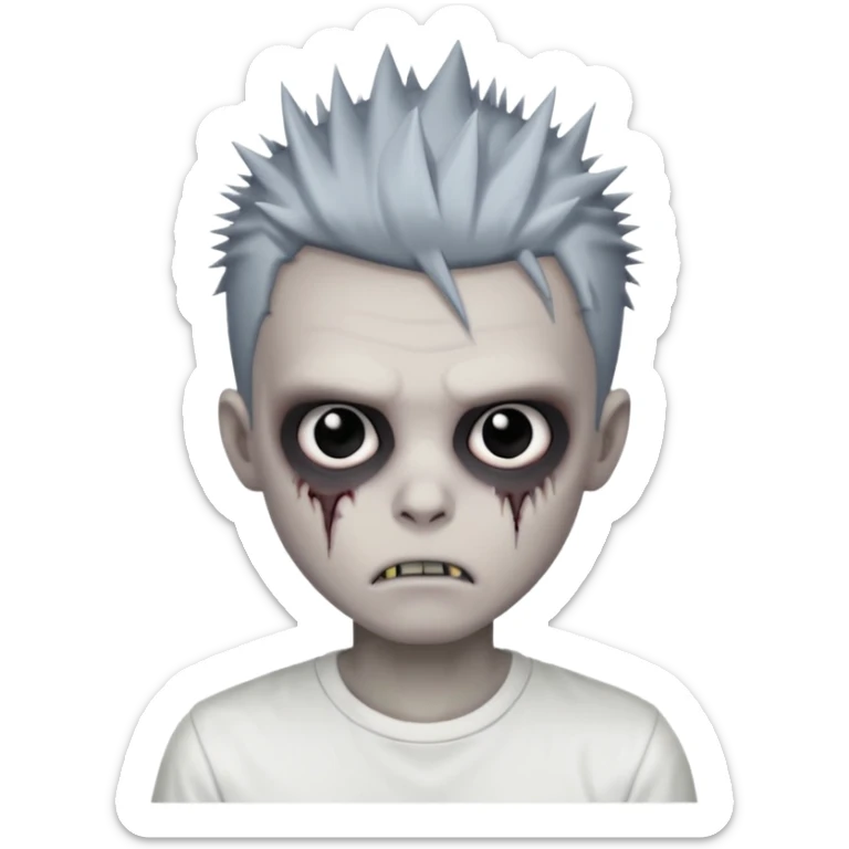 zombie boy with spiky emo hair and white shirt emoji to use or share on Discord and Slack. sticker
