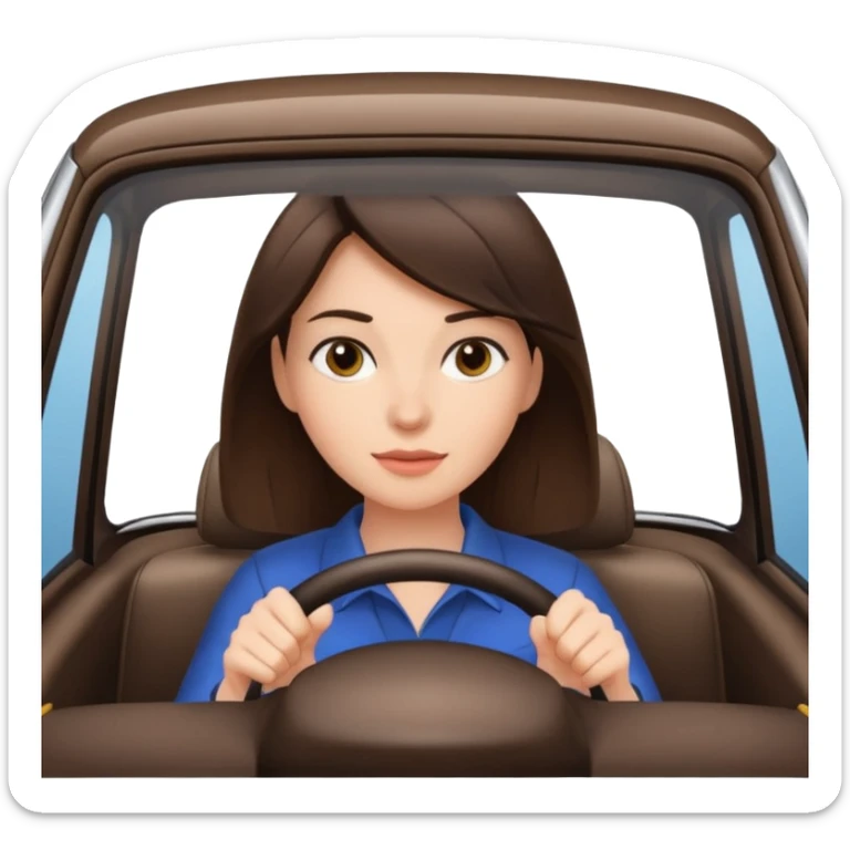 Brunette woman driving car like crazy. NewHappy face confidence  sticker
