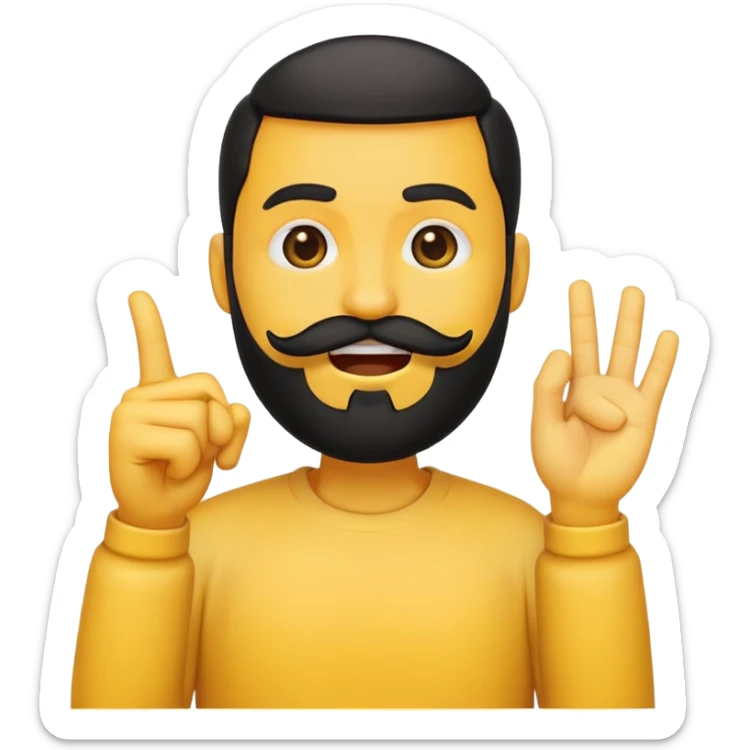 circular yellow emoji with black beard, mouth to the side, one eyebrow up, hand gesturing 'no' sticker
