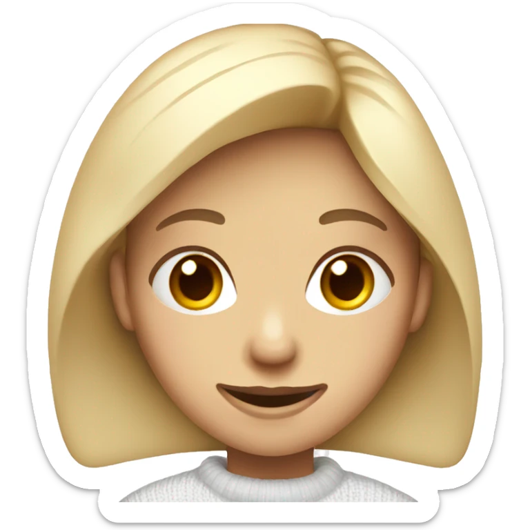 smiling girl in white sweater and the mouth closed sticker