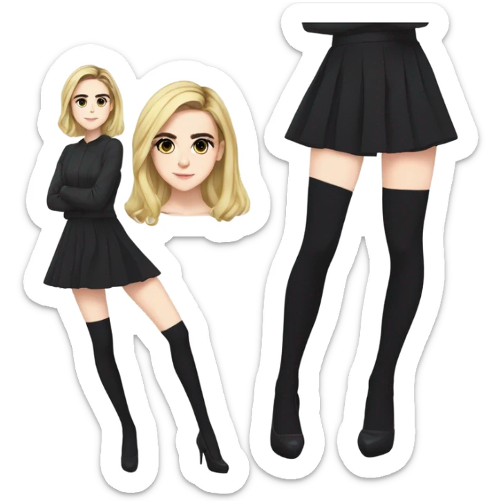 Anime version of Kiernan Shipka in n black thigh highs and high heels sticker