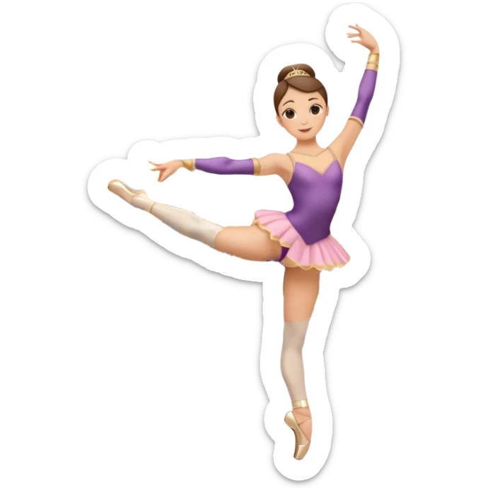 Una chica con vestuario de bailarina con las piernas flexionadas, el dedo índice en la boca, el tren superior inclinado hacia la izquierda y con la cadera proyectada hacia la izquierda sticker