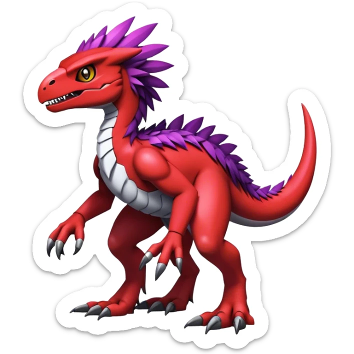Dark Furry feather-mane Cool Edgy shiny Digimon-Fakemon-Guilmon-Velociraptor full body   sticker
