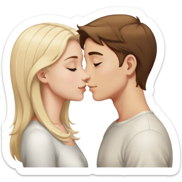 White blonde boy and white girl with brown hair touch noses sticker