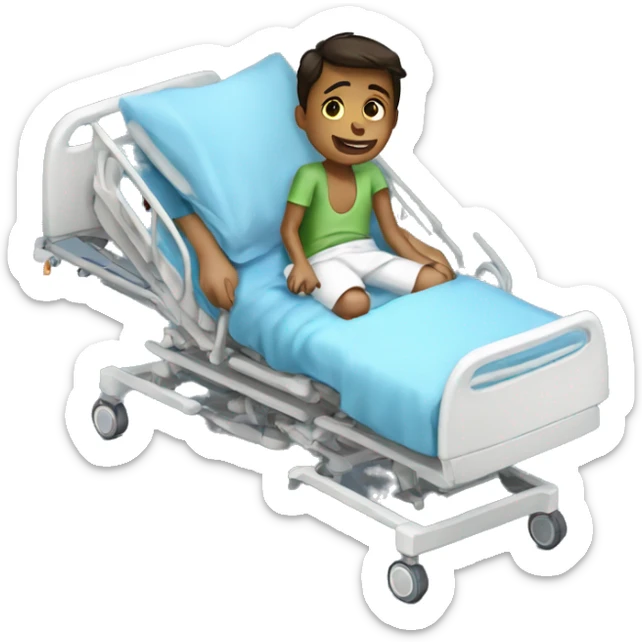 8 year old boy in hospital bed with arm in sling sticker