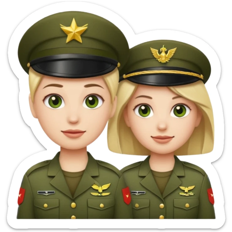 one emoji (female) wearing Army combat uniform and a second emoji (male) wearing the army green service uniform sticker