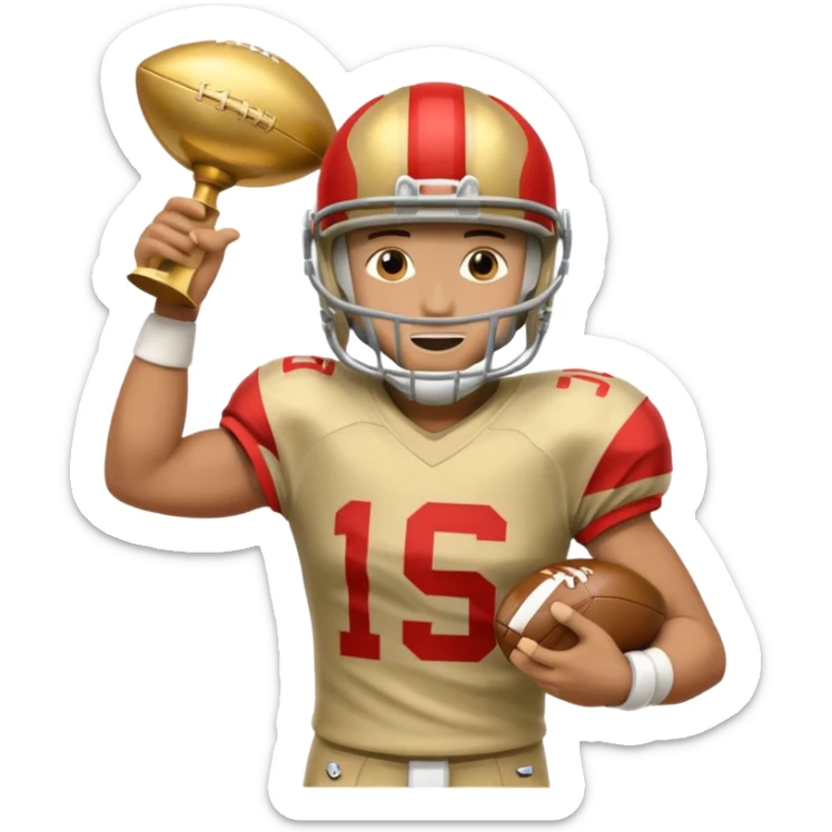 football player trophy gold old helmet player giving stiff arm knee up sticker