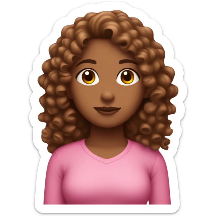 Curly girl with brown hair meditation pink clothes  sticker