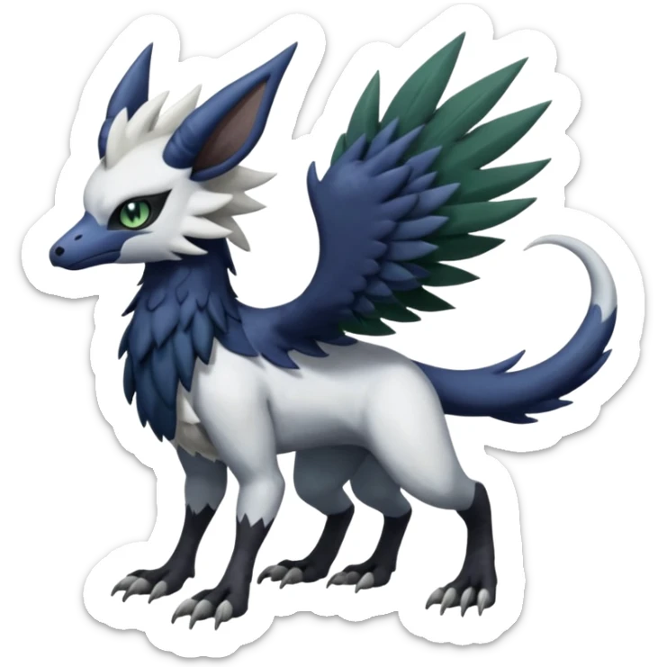 Shiny Black Grey White and Dark-Green Trico-Nargacuga-Silvally-Absol-fusion (full body) sticker