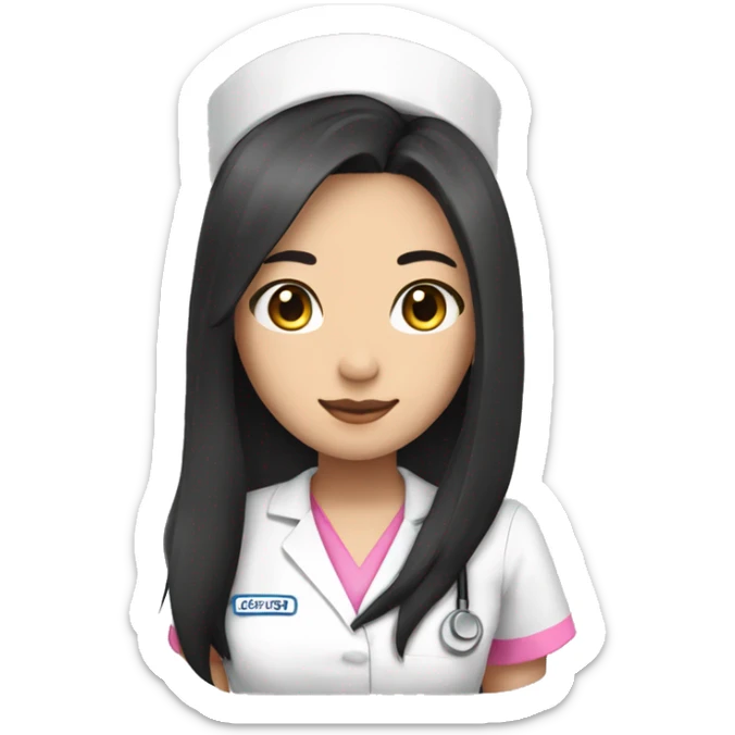 Pretty Asian nurse with long black hair and pink scrubs sticker
