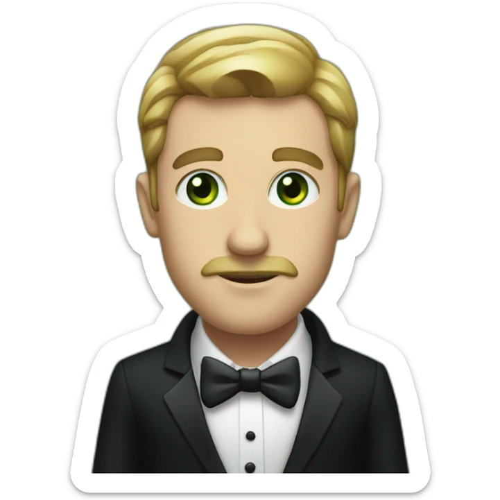 A man in a black tuxedo and green eyes staring at you sticker