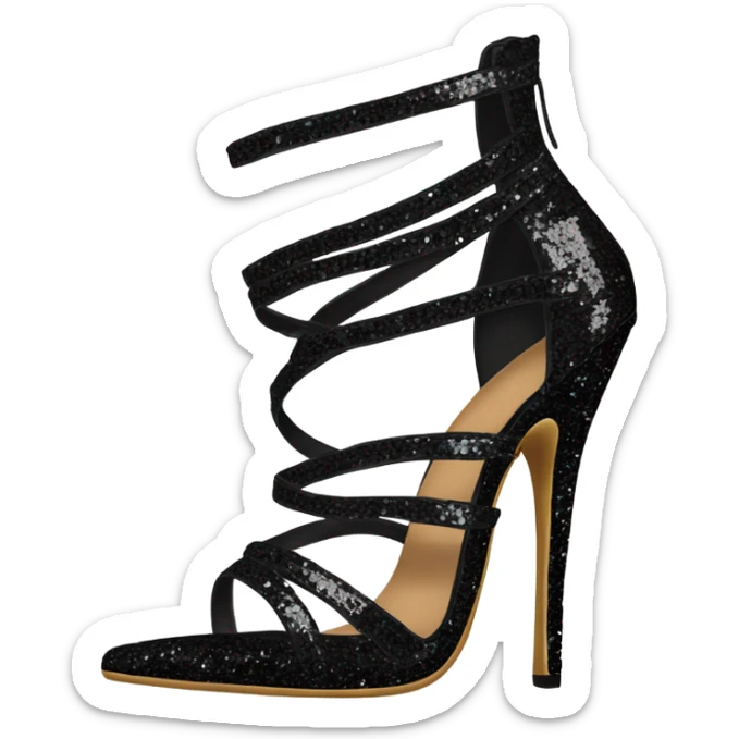 Realistic black pair of strappy shiny glitter sequin stiletto heel shoes.
 sticker