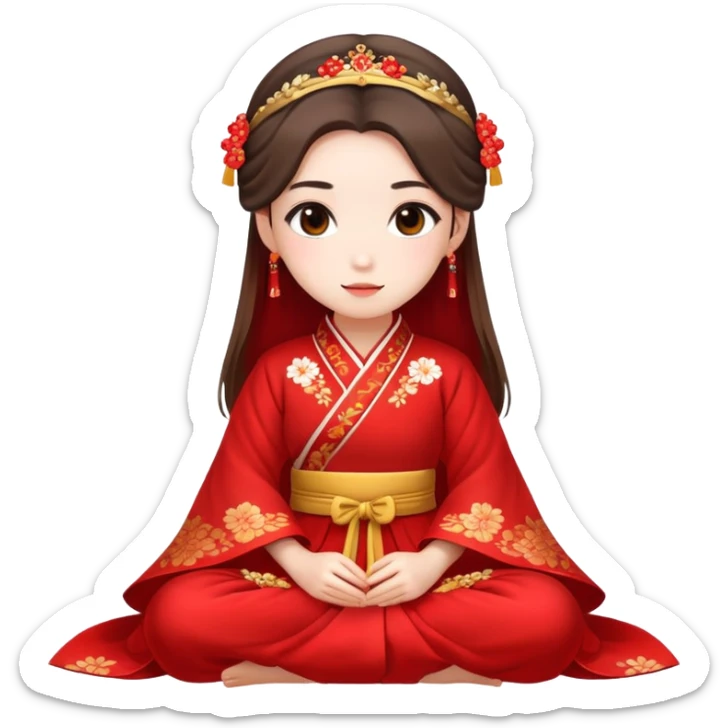 Beautiful girl wearing red Hanfu wedding dress sitting sticker