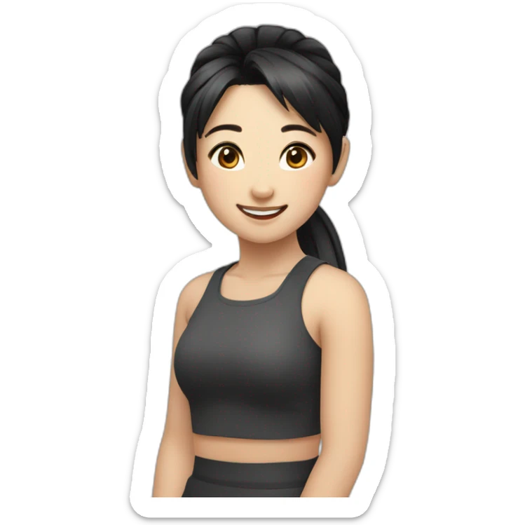 cute asian girl, black hair, pony tail, happy sticker
