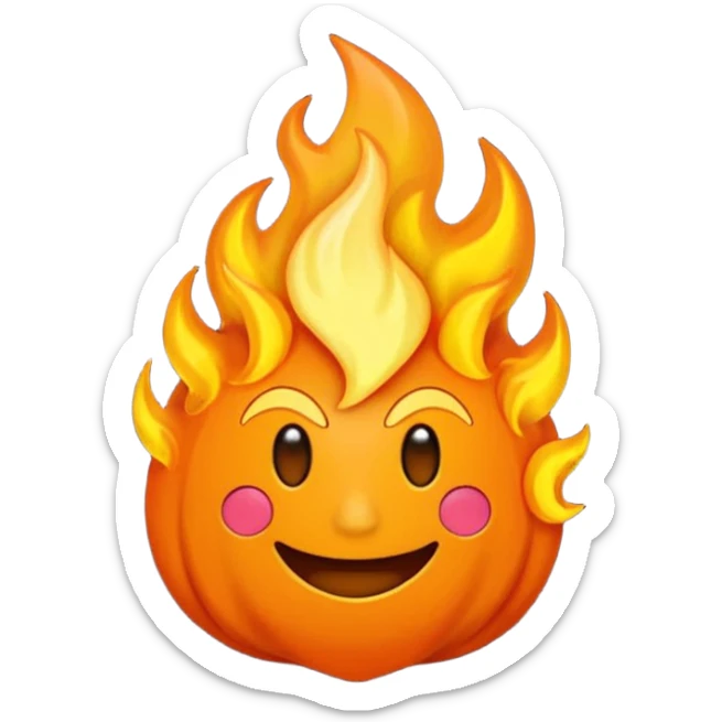 el simbolo de fuego como dibujito animado que tenga en la mano un telefono sticker
