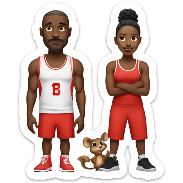 black man with black eyes riding a squirrel he has red basket ball shorts on and a black wife beater with red and black jordans  sticker