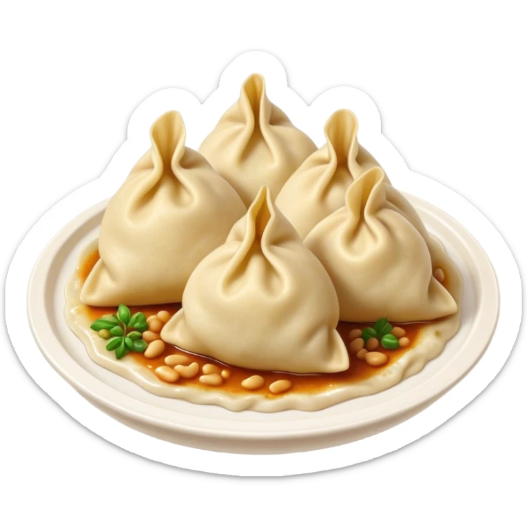 Cinematic Realistic Pierogi Dish Emoji, depicted as tender dumplings filled with savory ingredients rendered with lifelike textures and warm, inviting lighting. sticker