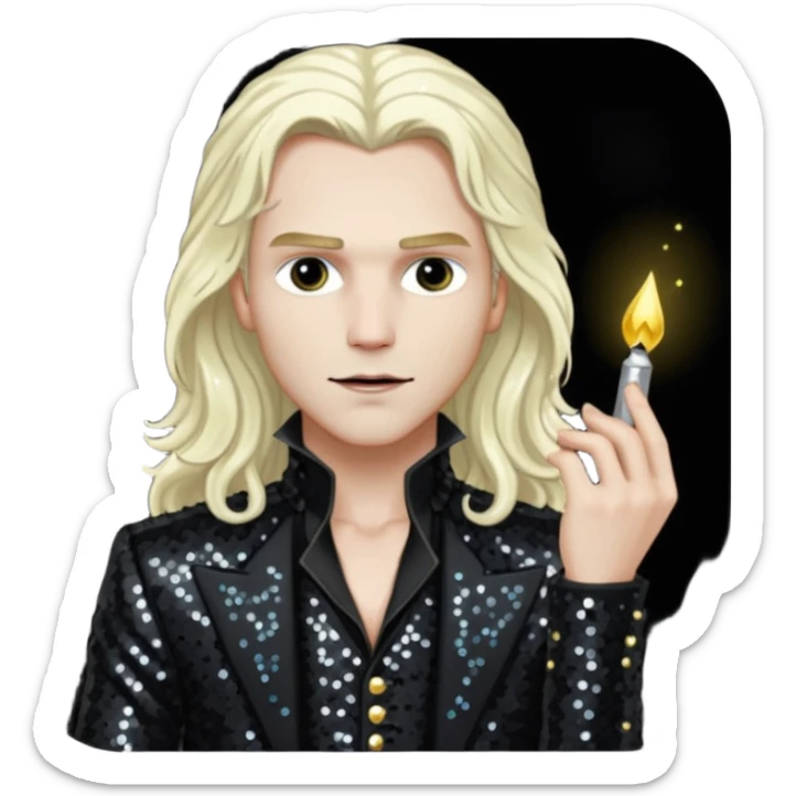 Lestat de Lioncourt with long platinum blonde hair, black sequin outfit sticker
