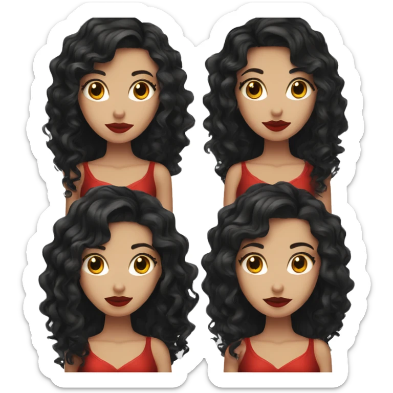 White Girl, red lipstick with red horns with long curly black hair sticker