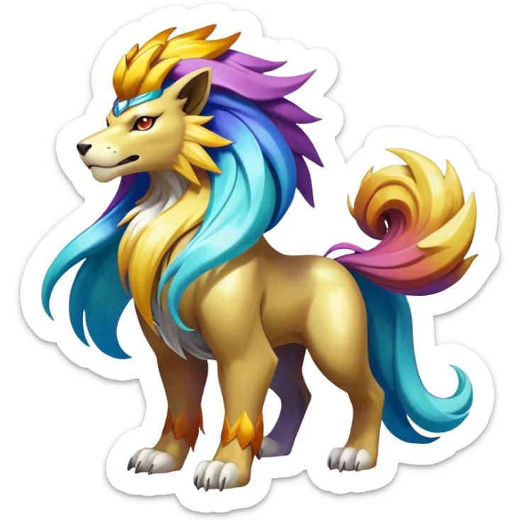 Shiny Elemental Exotic Suicune-Raikou-Entei-Pokémon-Fakémon-hybrid-creature (full body) sticker