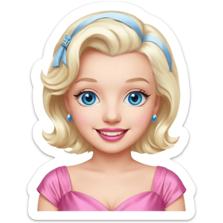Marilyn Monroe with blue eyes, platinum blonde hair, pink outfit sticker