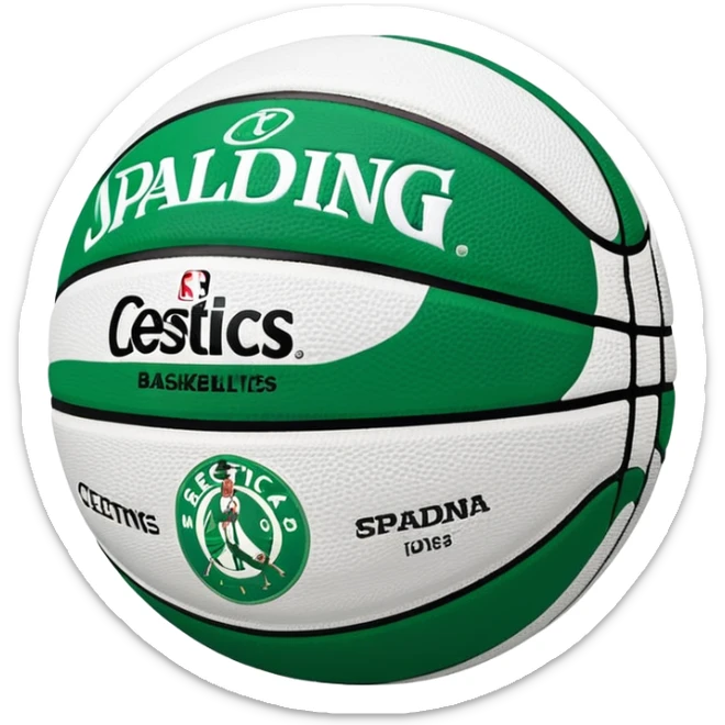 Minimalist green and white Spalding basketball with NBA logo, Celtics colors, iOS emoji style sticker