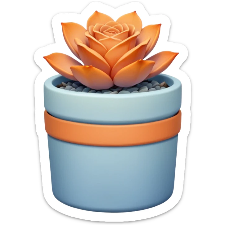 A ceramic pot in a pastel orange color, shaped like a cylinder, the pot is short and contains an Echeveria Blue Rose plant. sticker