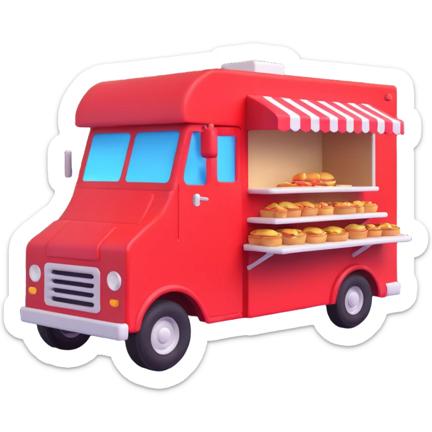 generate me a 3D red truck shaorma food truck  sticker