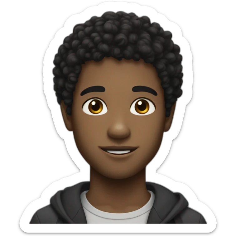 french boy with freckles with black kinda afroy curly hair with a small beard sticker