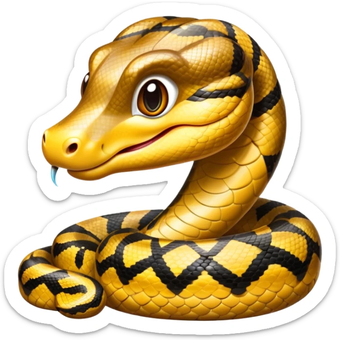 cinematic-cute-anaconda-portrait-emoji,-head-tilted-playfully-and-inquisitively,-with-a-sleek,-shimmering-body-adorned-with-detailed-scale-sriped patterns-and-round,-sparkling-eyes-full-of-wonder,-simplified-yet-irresistibly-adorable-features sticker