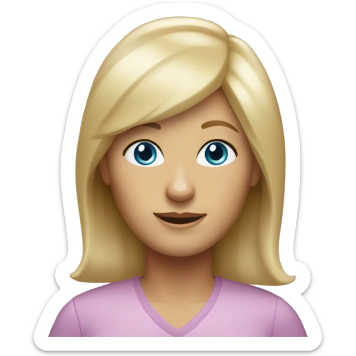 Blonde light blue eyes 55 woman no part or partial part in hair some floppy bangs sticker