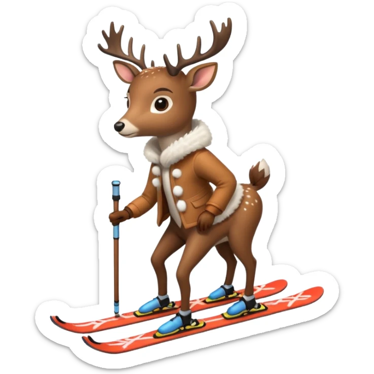 Une biche sur des skis avec un manteau en fourrure  sticker