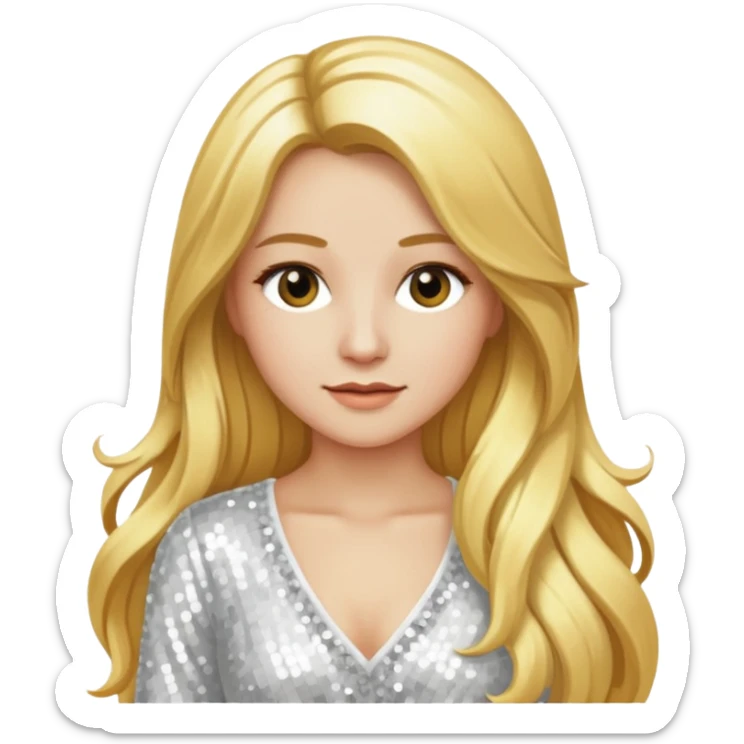 Katharina Siegel with long golden blonde hair, white sequin outfit sticker