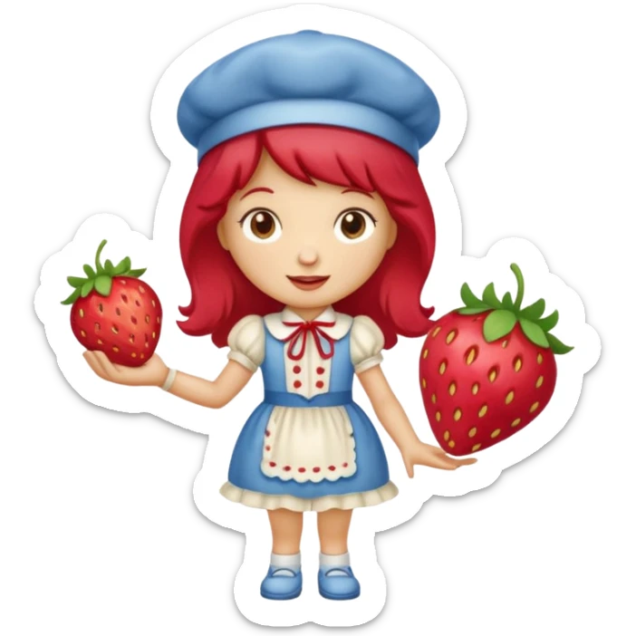 Vintage cartoon character strawberry shortcake hold a strawberry sticker