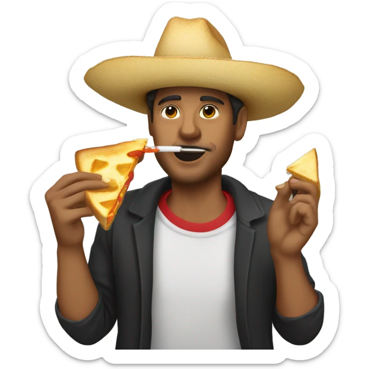 zach top wearing a sombrero smoking a cigarette and eating a grilled cheese sandwich sticker