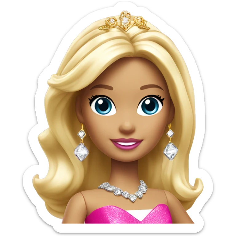 barbie princess charm school, hot pink diamond, gold tiara, white blonde sticker