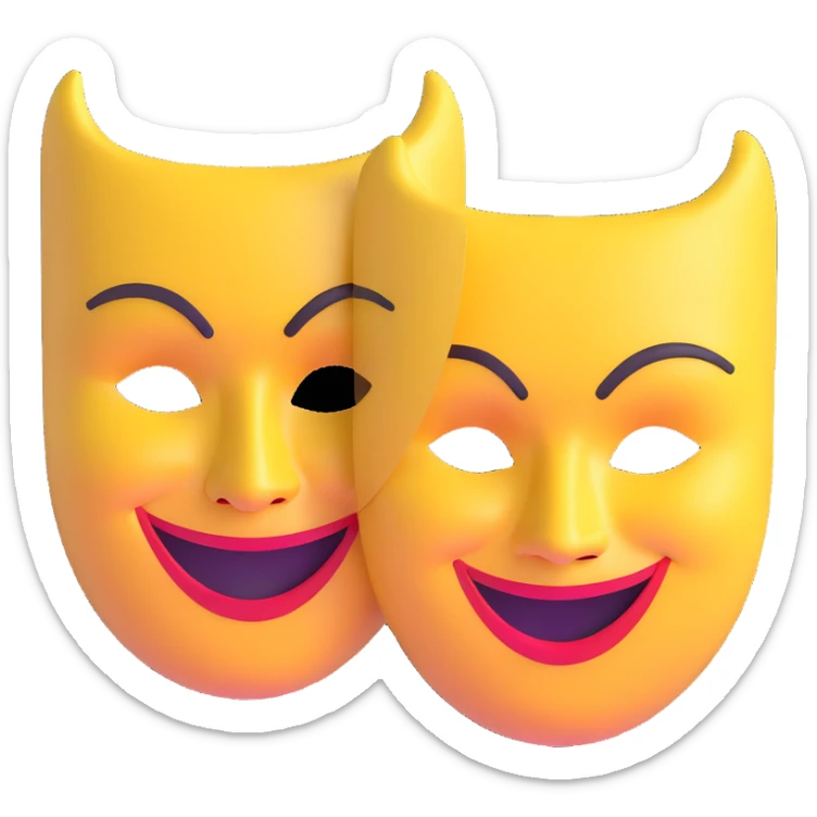 drama masks showing extreme emotions - one with exaggerated smile, one with dramatic frown sticker