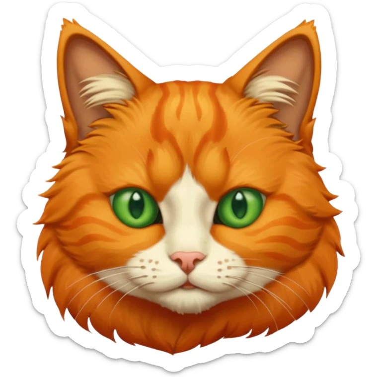 orange cat missing one an eye and with one green eye, with an orange patch of fur near his nose sticker