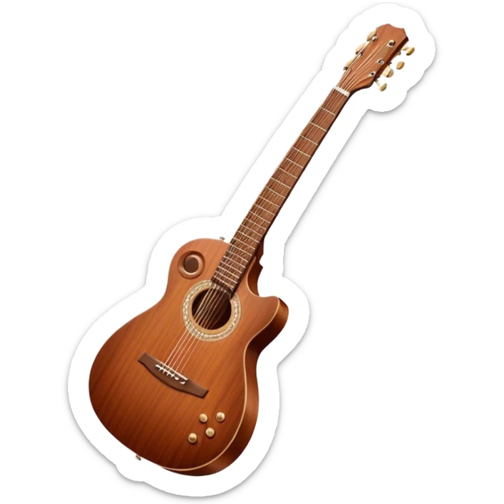 Cinematic Realistic Guitar, smooth mahogany body with intricate wood grain, steel strings reflecting soft light, gentle hand positioning on the fretboard, glowing with warmth and musical soul. sticker