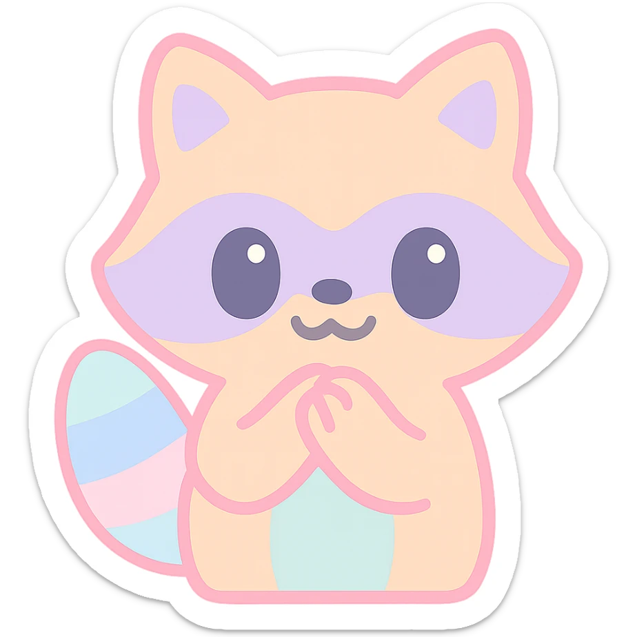 cute animal like fox or raccoon rubbing paws together with mischievous grin, expecting something fun sticker