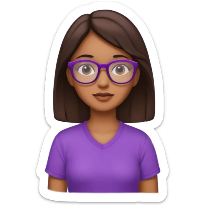 Chica de pelo moreno con gafas, lleva camisa violeta. Piel morena clara. Con Torre de Hércules detrás sticker