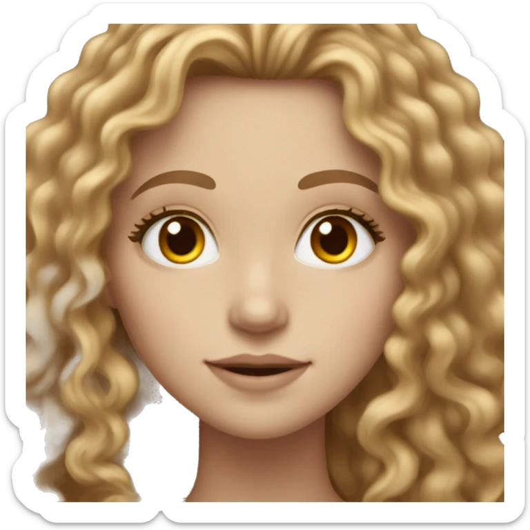 White Girl with long curly light brown hair and hazel eyes color sticker