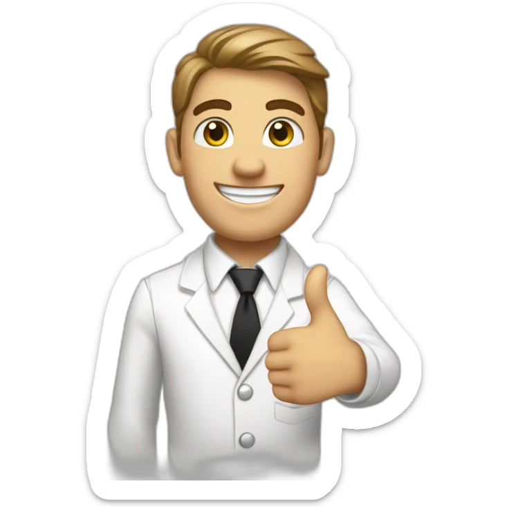 mormon missionary in a white shirt and tie with a black tag doing a thumbs up sticker