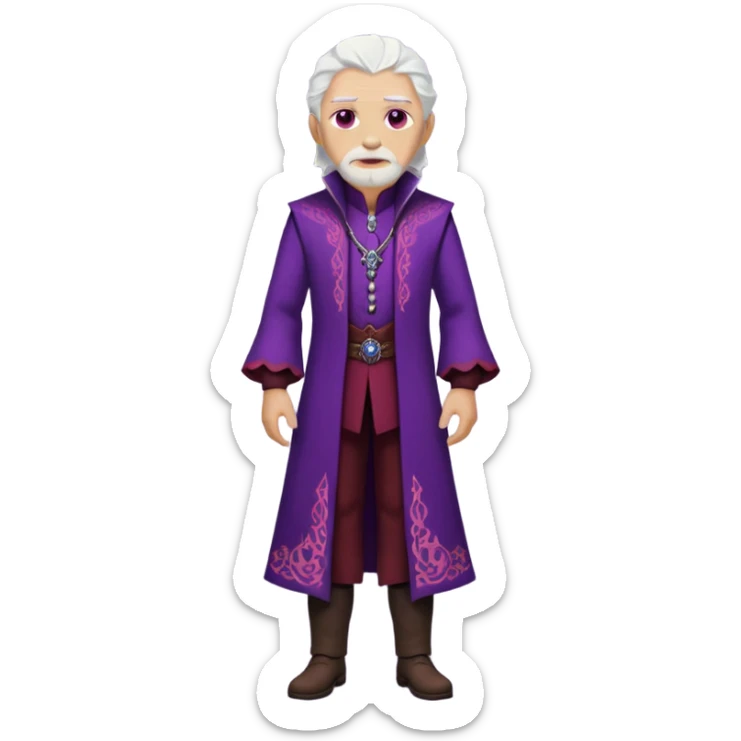 a white haired old man with purple eyes standing, full body, in Targaryen themed clothes, clothes are black and red themed sticker