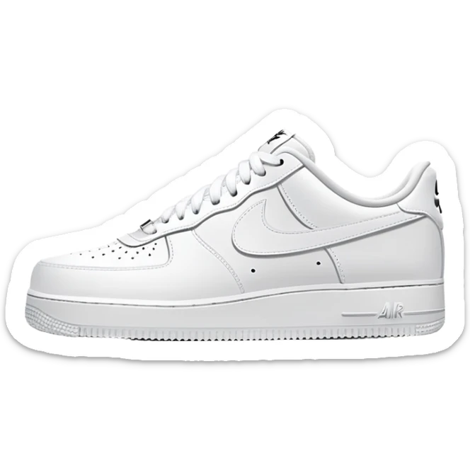 A pair of completely white Nike Air Force 1 sneakers positioned one behind the other, clean design with Nike swoosh sticker