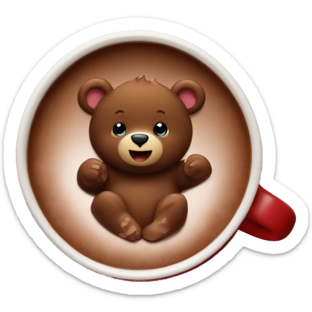 Baby bear inside of a cup of hot cocoa. Burgundy colored cup.  sticker