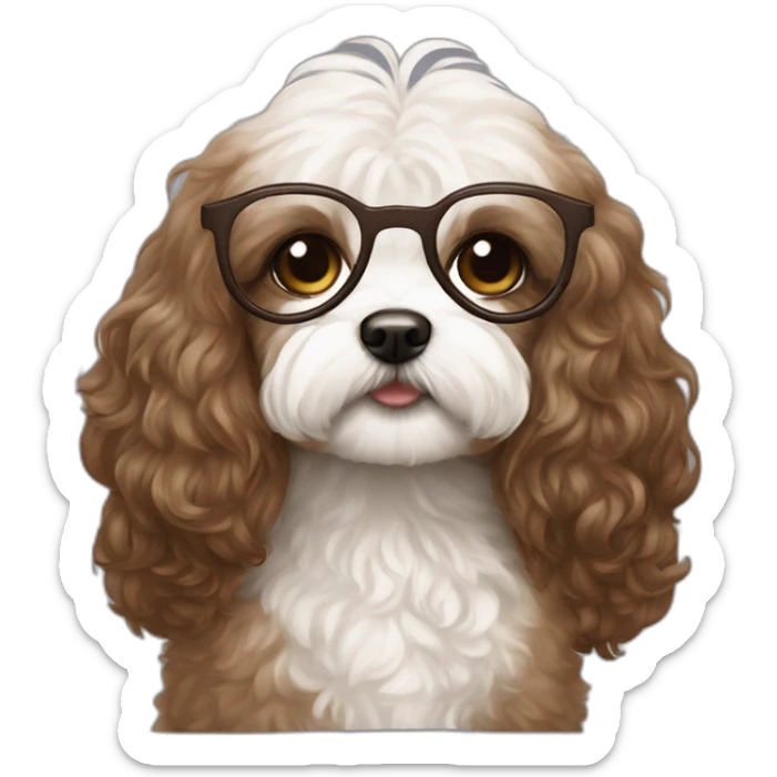 Long brown hair, eyeglassed turkish girl with white maltipoo sticker