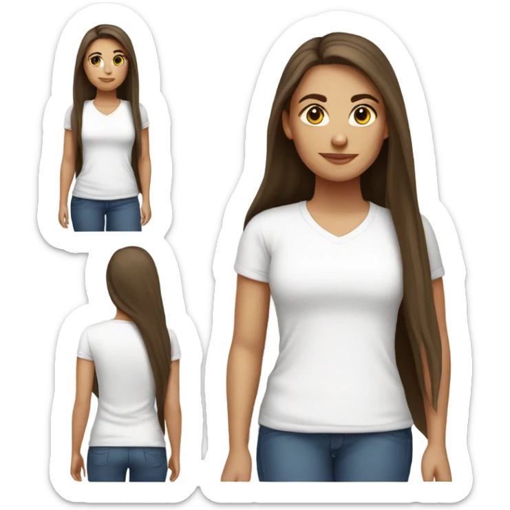 Brunette white girl in white t-shirt with long hair  sticker