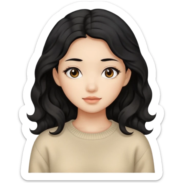 Beautiful girl,Black hair, wavy long hair,Black eyes,Chinese, beige sweater  sticker